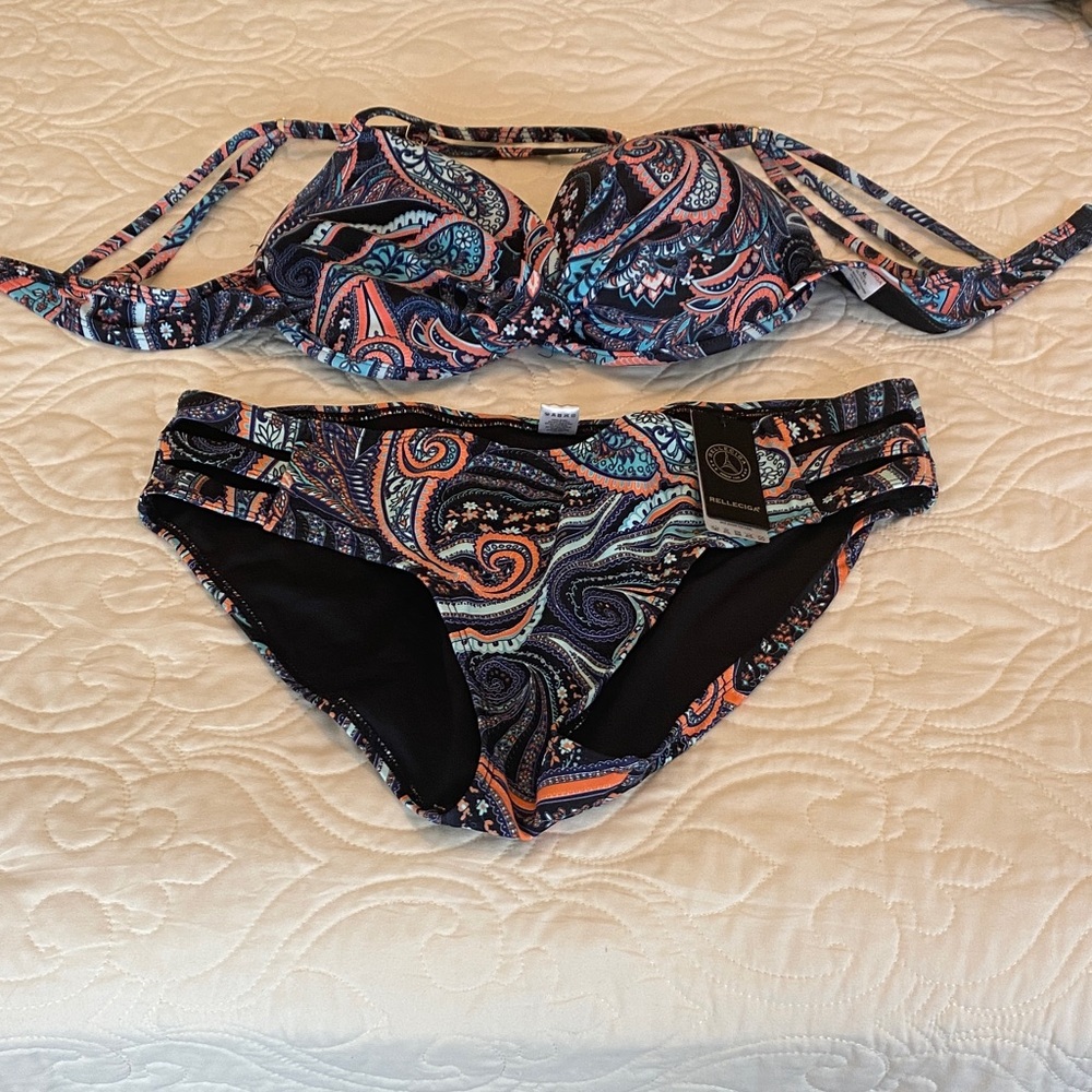 RELLECIGA Paisley Print Bikini - Blue and Orange